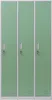 A full-front view of a three-door green metal locker unit against a white background. Produktbild-Vorschau