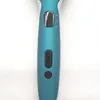 A close-up view of the handle of a teal hair straightening brush, showing buttons and temperature indicators. Produktbild-Vorschau