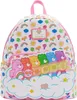 A white backpack with a colorful Care Bears and rainbow pattern. Produktbild-Vorschau