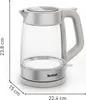 A glass electric kettle with dimensions indicated by measurement lines. Produktbild-Vorschau