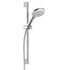 A chrome shower head and rail set against a white background. Produktbild-Vorschau