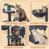 A collage of images showcasing a cat tree with different features and cats interacting with it. Produktbild-Vorschau