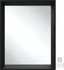 A black framed rectangular mirror with a shelf below, shown against a white background. Several screws and wall plugs are visible to the right of the mirror. Produktbild-Vorschau