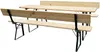 A wooden picnic table and bench set with backrests, shown from a diagonal angle against a white background. Produktbild-Vorschau