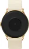 The back of a smartwatch with a gold casing and a beige strap. Voir les images du produit