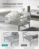 A dish drying rack is shown with plates and bowls, with a comparison of a new rack versus a rusted one below. Produktbild-Vorschau