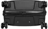 The bottom of a black suitcase is shown, with all four wheels visible. Produktbild-Vorschau
