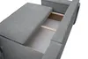 Close-up view of a gray sofa with the bed extended, revealing storage space. Produktbild-Vorschau
