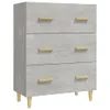 A three-drawer chest of drawers with a concrete-like finish and wooden handles, shown against a white background. Produktbild-Vorschau