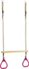 A product shot of a wooden trapeze bar with pink rings and rope hangers, isolated on a white background. Anteprima dell’immagine prodotto
