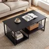 Table basse COSTWAY, table rectangulaire avec 2 tablettes Voir les images du produit 9