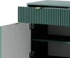 A close-up view of a teal cabinet with one door open, revealing a gray interior and black shelves. The cabinet has a fluted front and gold handles. Produktbild-Vorschau