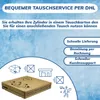 Marketing image showing a box and icons related to shipping and customer service. Produktbild-Vorschau