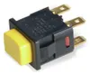 A close-up studio shot of a yellow and black electrical switch with gold connectors. Produktbild-Vorschau