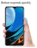 A hand is holding a smartphone, with a finger pressing a button on the side. A graphic overlay indicates the button responds quickly. Produktbild-Vorschau