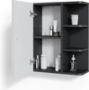 A wall-mounted bathroom cabinet with its door open, displaying various toiletries and personal care items on its shelves. Produktbild-Vorschau