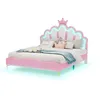 A pink princess bed with a crown-shaped headboard and LED lighting. Produktbild-Vorschau