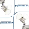 A collage of images showing a modern LED ceiling spotlight with adjustable heads, highlighting its swivel and rotation features. Produktbild-Vorschau