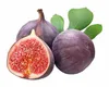 Three figs, one of which is cut in half, are shown against a white background with two green leaves. Produktbild-Vorschau