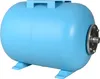 A blue pressure tank with silver fittings and mounting feet, isolated on a white background. Voir les images du produit