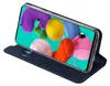A dark blue flip case for a smartphone, shown open with the phone displaying a colorful abstract image. Náhľad obrázku produktu