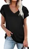 ASKSA Damen V-Ausschnitt Kurzarm T-Shirt Blütenblatt Ärmel Produktbild-Vorschau 1