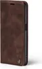 A brown flip cover case for a smartphone is shown from the side. Produktbild-Vorschau