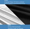 A close-up of fabric textures, divided into two sections: white and black. Text overlays describe the material properties. Produktbild-Vorschau