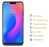 A smartphone screen with a colorful wallpaper is shown next to a list of product features with icons. Produktbild-Vorschau