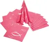 A stack of pink napkins with white fish and circle patterns, with one napkin folded into a cone shape. Produktbild-Vorschau