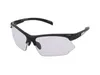 A pair of black sports sunglasses with clear lenses, shown from a front-side angle against a white background. Produktbild-Vorschau