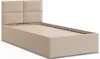 A single bed frame with a padded headboard is shown against a white background. Produktbild-Vorschau