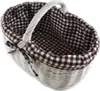 A white wicker basket with a brown and white checkered lining and a handle. Produktbild-Vorschau