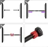 Four panels showing the installation steps of a telescopic bar. Voir les images du produit