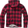 The back view of a red and black plaid hooded jacket. Náhled obrázku produktu