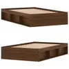 Two views of a brown wooden bed frame with storage compartments. Produktbild-Vorschau