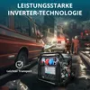 An inverter generator is shown in a street scene with emergency vehicles, suggesting its use in emergency power situations. Produktbild-Vorschau
