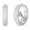 Two silver hoop earrings encrusted with white stones, displayed against a white background. Produktbild-Vorschau