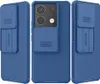 A collage of three images showing a blue phone case from different angles. Produktbild-Vorschau