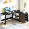 An L-shaped desk with a computer, printer, and decorative items in a home office setting. Anteprima dell’immagine prodotto