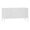 A white cabinet with three perforated doors and thin legs, shown against a white background. Náhľad obrázku produktu