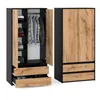 A two-piece furniture set, a wardrobe and a chest of drawers, displayed side-by-side against a white background. The wardrobe is open, revealing shelves and hanging clothes, while the chest of drawers is closed. Produktbild-Vorschau