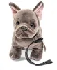 A plush French Bulldog toy with a leash, standing on a white background. Produktbild-Vorschau