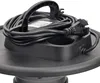 A close-up view of the top of a black appliance, showing a coiled black power cord and plug resting on a black plastic housing with a black handle. Produktbild-Vorschau