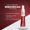 A marketing image for ReboHexan gel, showing the product tube and listing its benefits. Produktbild-Vorschau