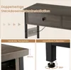 Close-up views of a console table, highlighting its features like the power strip installation, reinforced tabletop, and adjustable feet. Anteprima dell’immagine prodotto