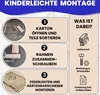 An instructional graphic showing the steps for assembling a bed frame, with a section detailing the included parts. Produktbild-Vorschau