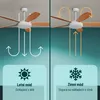 A split image showing a ceiling fan in two modes: summer and winter. Náhled obrázku produktu