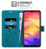 A teal wallet-style phone case is open, showing card slots and a phone with a colorful screen. Náhled obrázku produktu