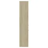 A side view of a tall, narrow bookshelf with a wood grain texture. Produktbild-Vorschau